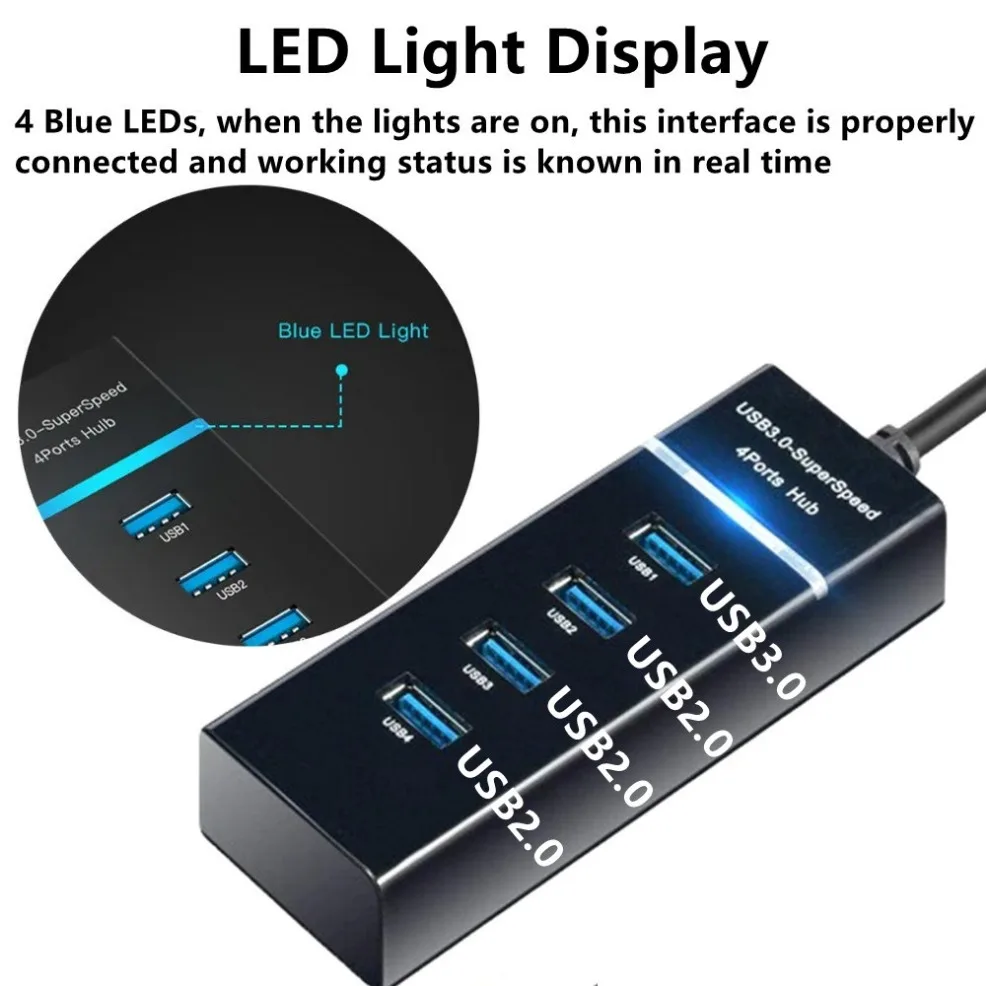Hub USB 3,0 de 4 puertos, divisor USB, extensiones de concentrador multi USB, transmisión rápida de datos, adaptador OTG para ordenador Xiaomi Macbook Pro Air - imagen 4