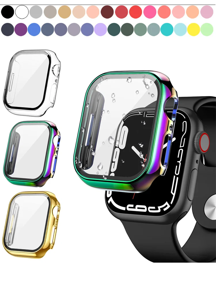 3PCS Glass+cover For Apple Watch Case 44mm 40mm 38mm/42mm bumper Screen Protector iWatch 9 8 7 6 5 4 3 41mm 45mm Accessories