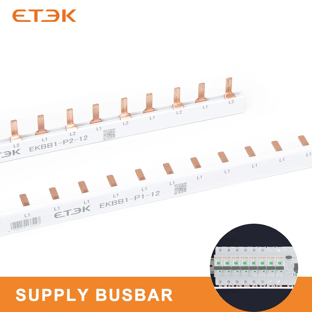 Barra colectora eléctrica de cobre ETEK, 1P/2P, tipo Pin/horquilla, 12 vías, 8 vías, 6 vías para terminales de peinado de conector MCB 63A EKBB1 - imagen 3