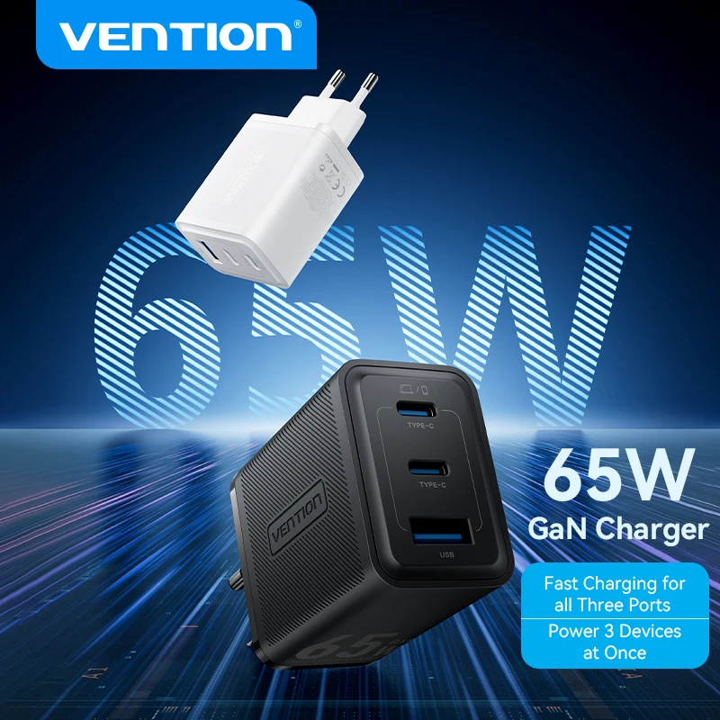 Vention-cargador GaN de 65W, dispositivo de carga rápida 4,0, 3,0 tipo C, PD, USB, portátil, QC4.0, 3,0, para ordenador portátil, iPhone 15, 14, 13, 12 - imagen 2