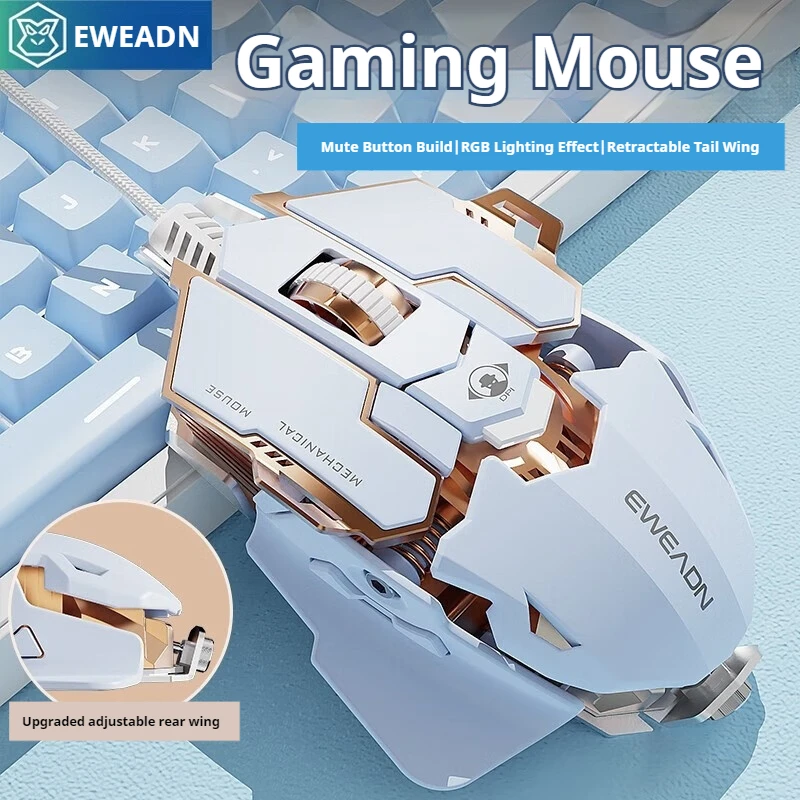EWEADN G5 Ratón para juegos con cable USB Silencioso o audible opcional, Botones Teclas de función macro, para escritorio, computadora portátil, computadora, escuela - imagen 2