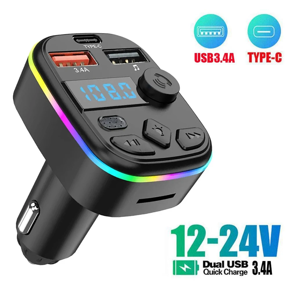 Transmisor FM Bluetooth 5,0 para coche, reproductor MP3 para coche, compatible con tarjeta TF, disco U tipo C, cargador de coche, Radio automática, Kit inalámbrico manos libres para coche