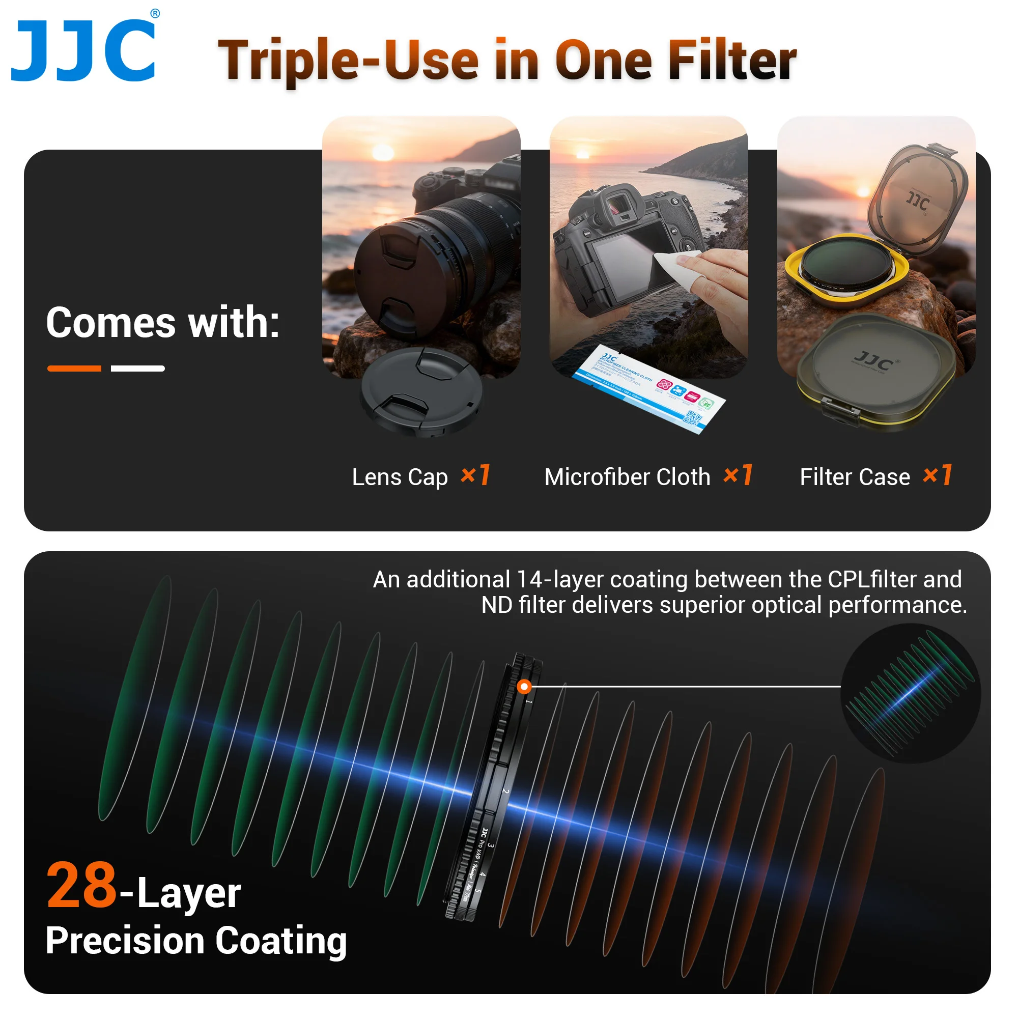 JJC 3 en 1 ND2-32 CPL Kit de filtro de lente de niebla negra juego de filtros de lente Variable ND CPL 1/4 filtro de niebla negro 49mm 52mm 58mm 62mm 82mm - imagen 5