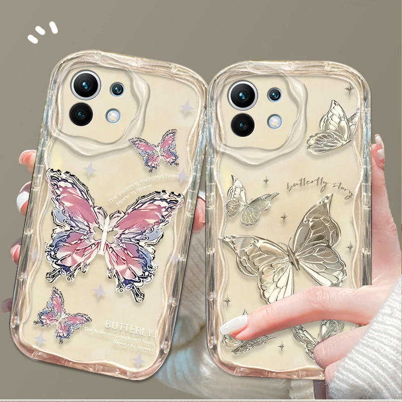 Funda blanda de mariposa de Metal brillante para Xiaomi 14T 13T 12T 13 12 11 11i Lite 5G 10T POCO X5 X6 Pro X3 NFC X4 GT F3 F4 F5 F6 M6 M5S