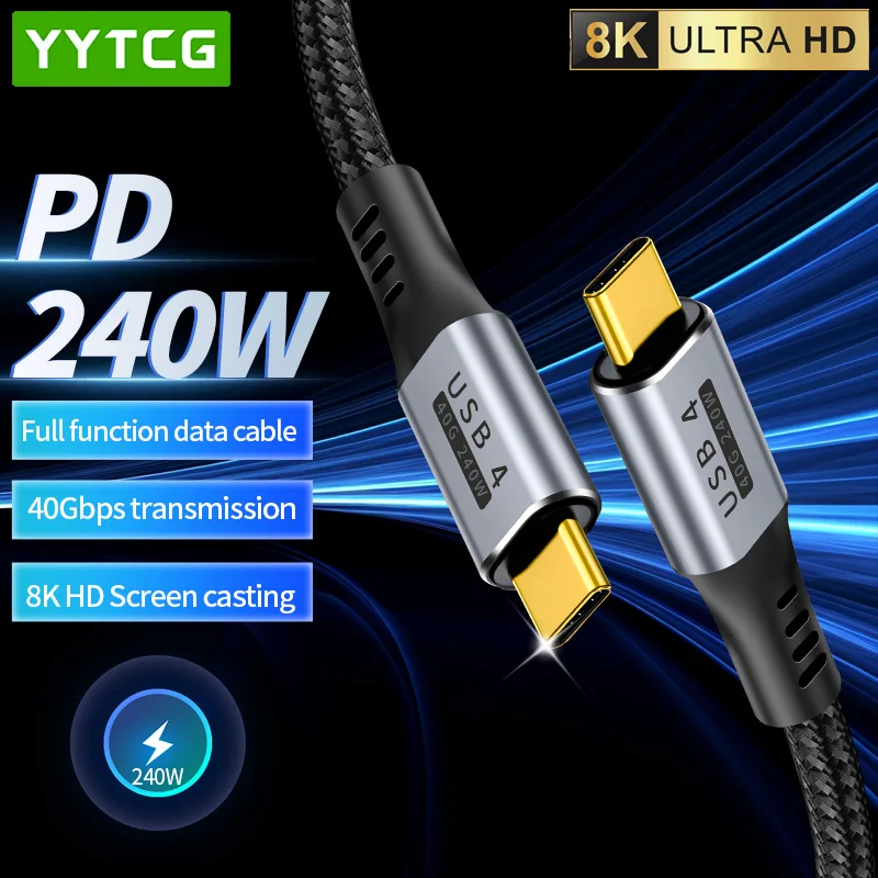Cable de carga rápida PD, Cable USB 4 de 240W, 8K @ 60Hz, 40gbps, tipo c, Cable de vídeo de datos para Samsung, Huawei, Xiaomi, Macbook Pro, iPad