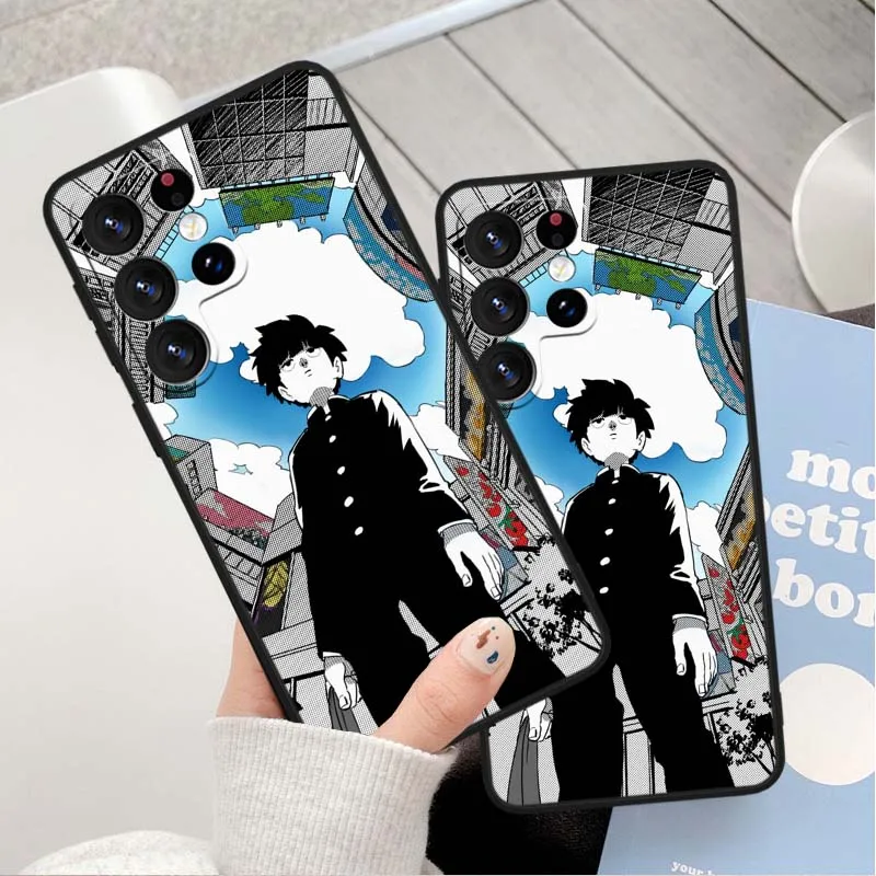 Funda de Anime Mob Psycho 100 para Samsung Galaxy S25 S24 S23 S22 S21 S20 S10 S9 S8 FE Lite Ultra Plus 5G funda de teléfono negra - imagen 3