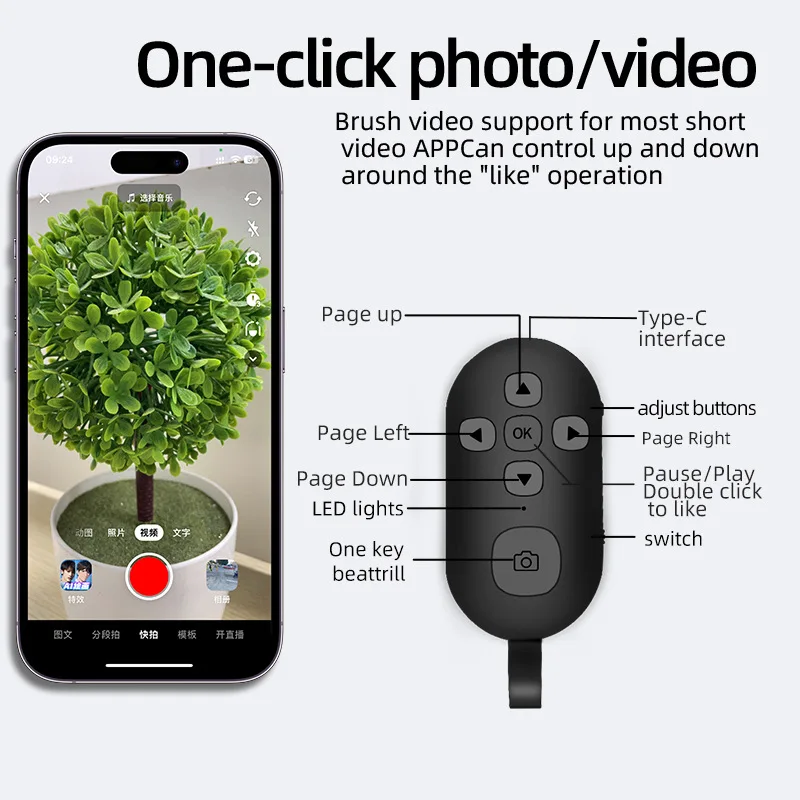 Mando a distancia Bluetooth 5,0, botón controlador inalámbrico para teléfono móvil, Selfie, disparador, Tik Tok, giro de página de libro electrónico - imagen 3