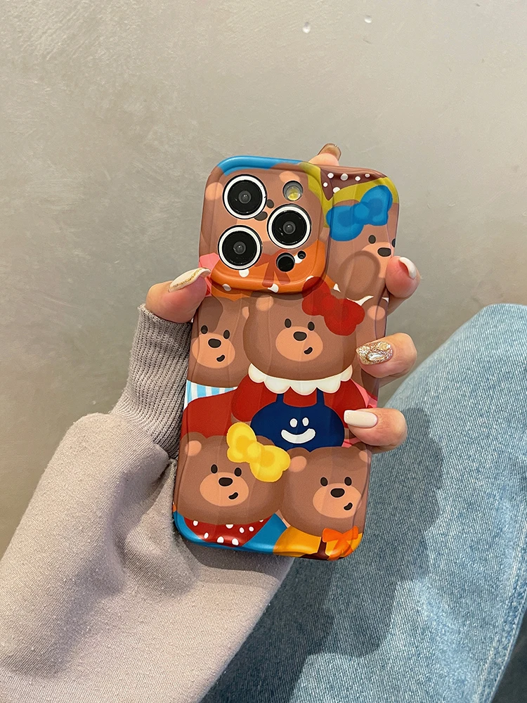 Funda de teléfono protectora de silicona IMD de oso encantador para iPhone 15, 14, 13, 11, 12 Pro Max - imagen 3