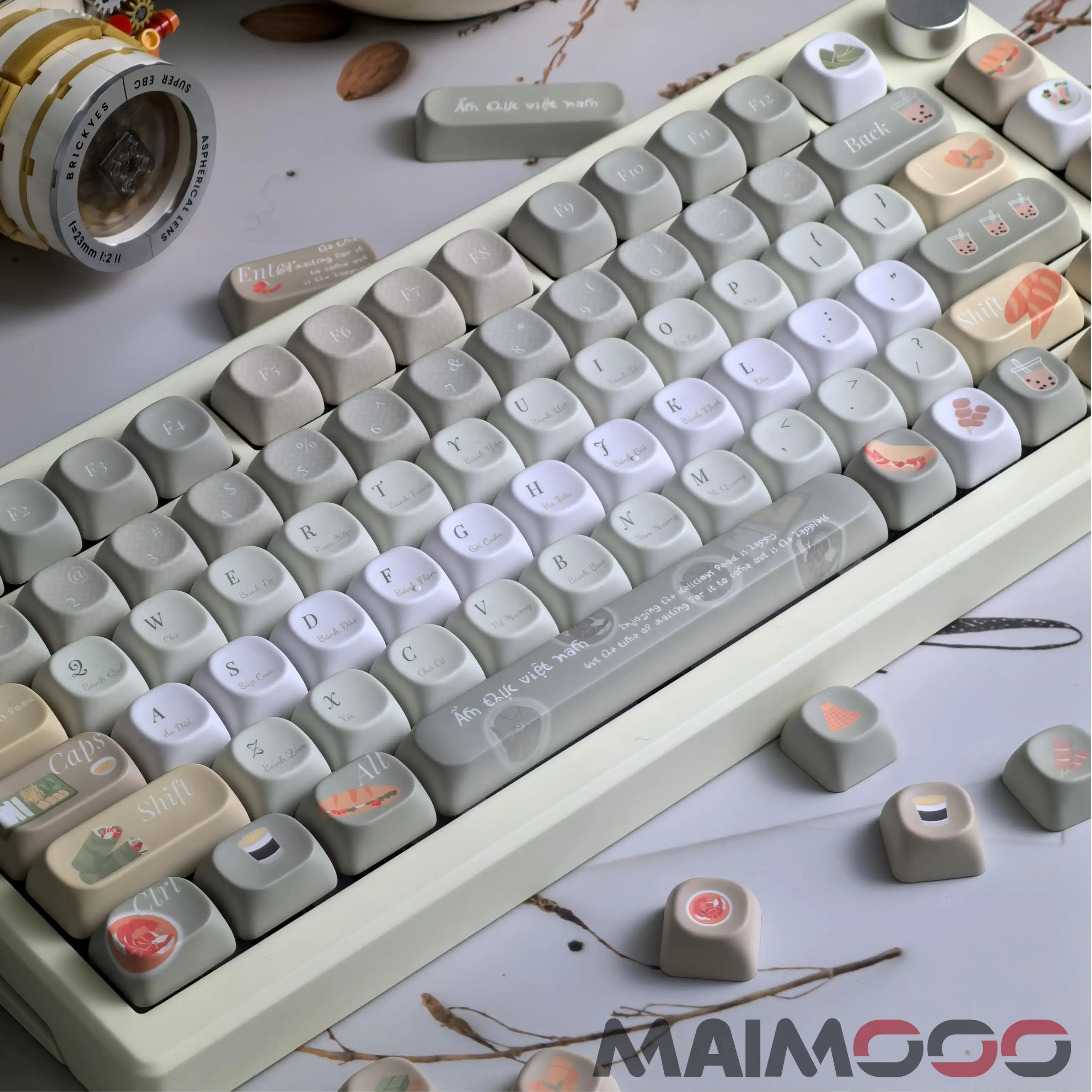 Teclas grises y verdes, perfil PBT MOA, rollo de resorte gourmet vietnamita, Baguette, sopa agria, bonitas teclas de comida, Teclado mecánico DIY - imagen 3