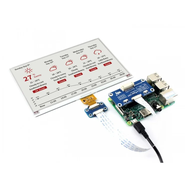 Waveshare Sombrero de pantalla de tinta electrónica de papel electrónico de 7,5 pulgadas (B) para Raspberry Pi, 800 × 480, rojo/negro/blanco, sin retroiluminación, bajo consumo de energía - imagen 3