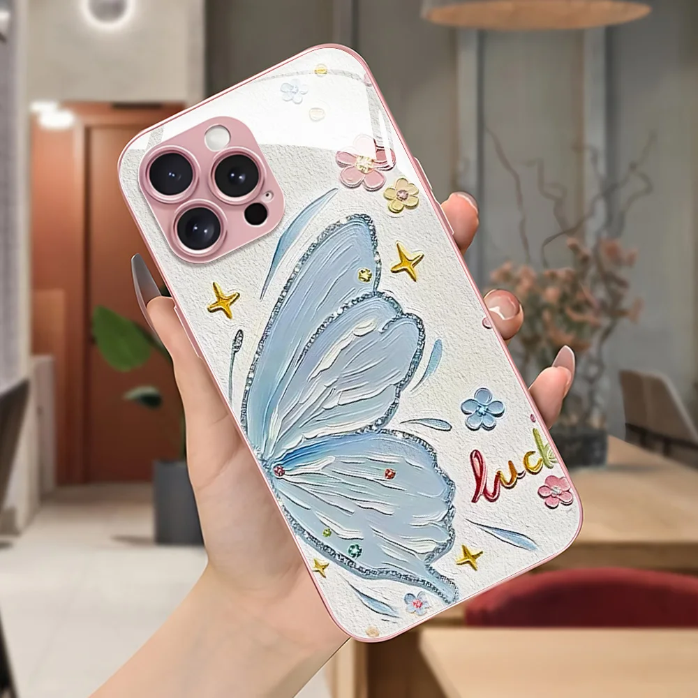 Funda de teléfono de vidrio templado para iPhone 17 13 11 16 14 15 Pro Max 12 17 Air 16E XR X Xs 7 8 Plus Funda de mariposa a prueba de golpes - imagen 5