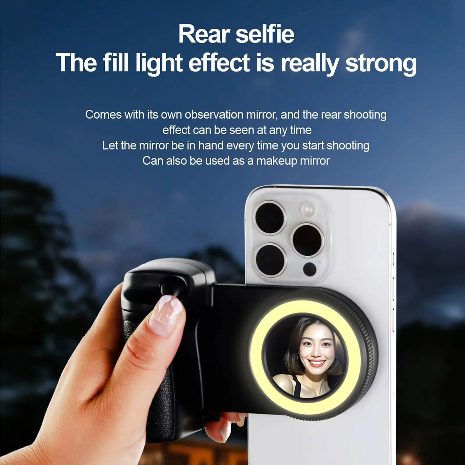 Agarre magnético con obturador Bluetooth, con luz de relleno y espejo, capgrip de refuerzo para Selfie de mano para iPhone, HUAWEI, Xiaomi - imagen 2