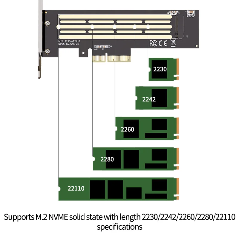 Teucer-adaptador M.2 NVME a PCIe 4,0 3,0 SSD, tarjeta de expansión de 64Gbps X4 X8 X16 para PC de escritorio, estado sólido 2230/2242/2260/2280/22110 - imagen 3