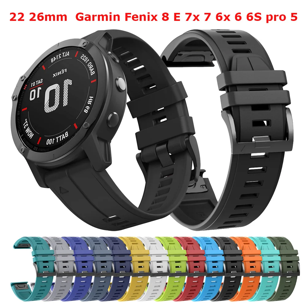 Correa de silicona de 22/26mm para correa Tactix 7 AMOLED Enduro 3/Instinct 2X Solar/Fenix 8 51mm E 7X accesorios de reloj de pulsera QuickFit