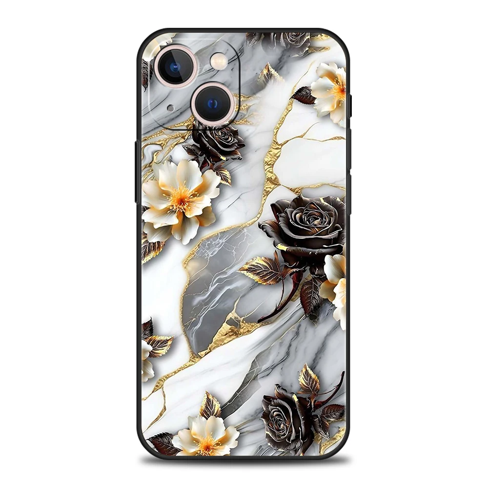 Funda de teléfono suave de TPU de lujo para iPhone 17 Air 16E 16 11 15 14 Pro MAX 12 13 7 8 Plus X XR XS SE 2022 cubierta de mármol de flores - imagen 3