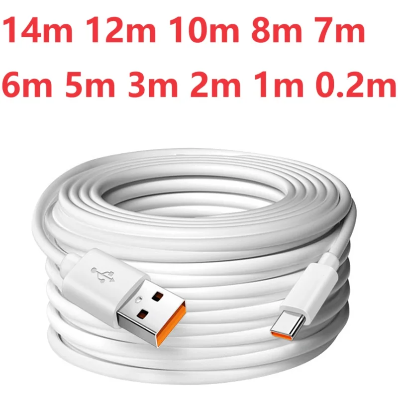 Cable de carga tipo C ultralargo de 14m para monitoreo de la grabadora de conducción Samsung Xiaomi Huawei Redmi cable cargador de teléfonos móviles