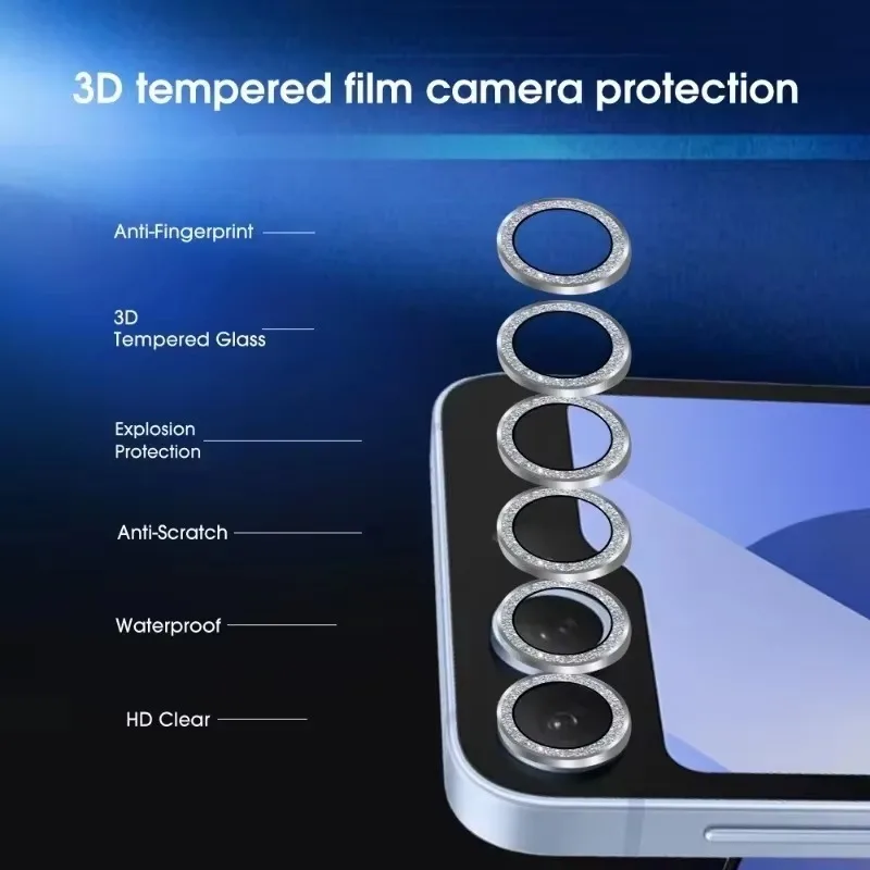 Protector de cristal de cámara de aleación de diamante pequeño y ostentoso para Samsung Galaxy Z Flip 6 Flip6 ZFlip6, localizador de tapa de anillo de lente de Metal brillante - imagen 5