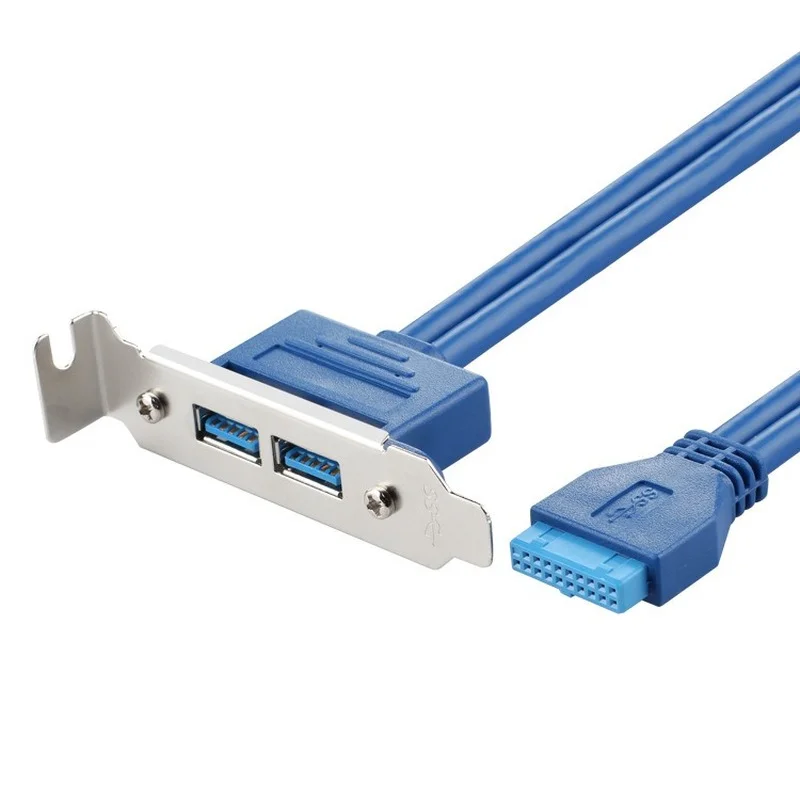 Adaptador de Cable con 2 puertos USB 3,0 hembra, Panel trasero a placa base, Conector de cabezal de 20 pines, soporte de placa de ranura PCI, 50cm - imagen 2