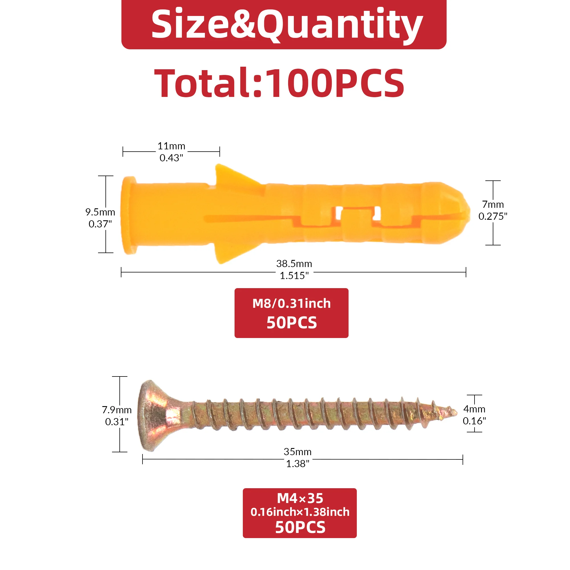 Kit de tornillos y anclaje para paneles de yeso de 100 piezas, paquete de 50 anclas de pared de 1/4 x 1-1/2 pulgadas con tornillos, azul, anclaje de plástico para paneles de yeso/cemento, - imagen 2