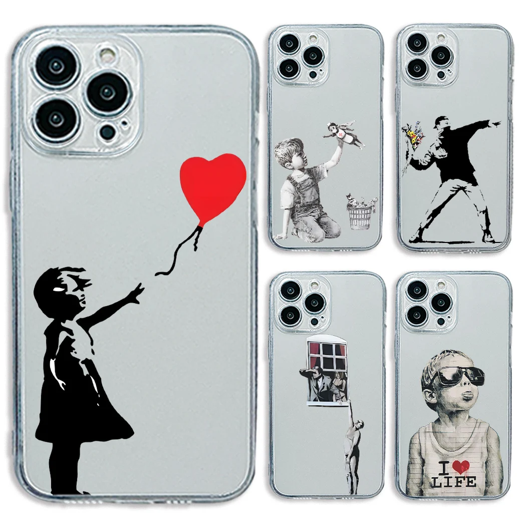 Funda transparente de artista de Graffiti Banksy para Samsung A73, A72, A71, A55, A52, A51, A50, A42, A35, A33, A32, A31, A30, A24, A23, A22, A13, A12, 5G