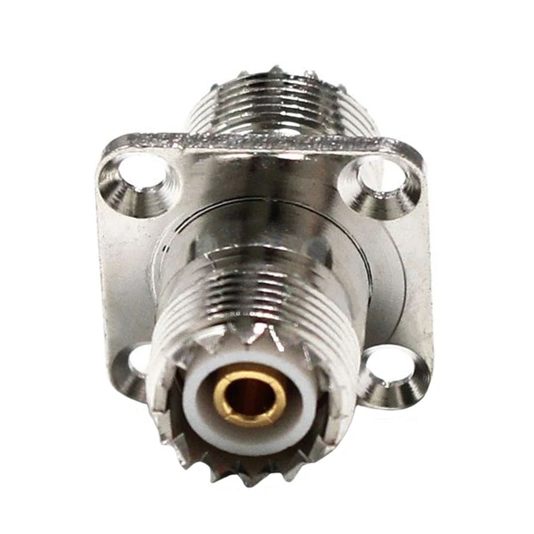 1 unidad de interruptor Jack hembra UHF SO239, convertidor adaptador coaxial RF, conector de brida de chasis de montaje en Panel de 4 orificios, niquelado, venta al por mayor - imagen 3