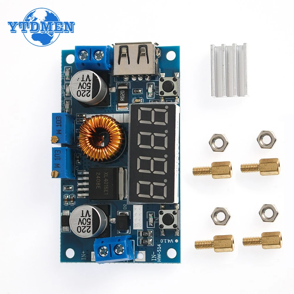 Convertidor de DC-DC 5A XL4015, módulo de cargador reductor ajustable, convertidor reductor, controlador LED con voltímetro rojo - imagen 2