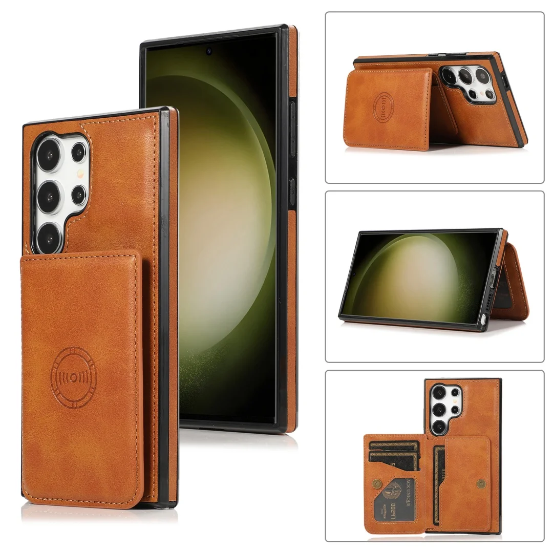 Funda de teléfono de cuero magnética con capa de bloqueo de billetera antirrobo para Samsung Galaxy S25 Edge S24 S23 S22 S21 S20 Ultra FE S10 Plus