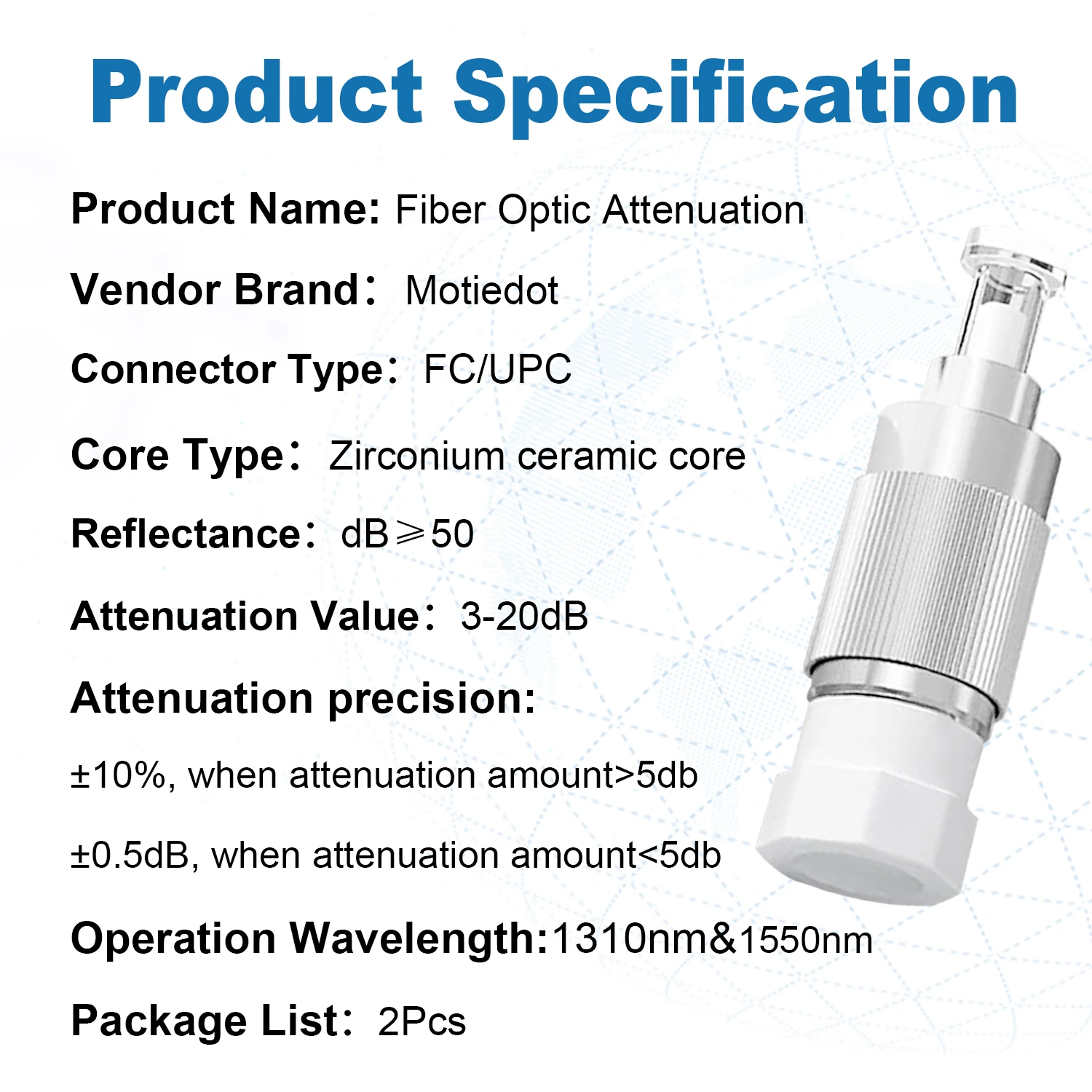 Atenuador de fibra óptica FC UPC, 2 piezas, hembra a macho, 3dB, 5dB, 7dB, 10dB, 15dB, 20dB, modo único, inserciones de atenuador fijo, conector FTTH - imagen 5