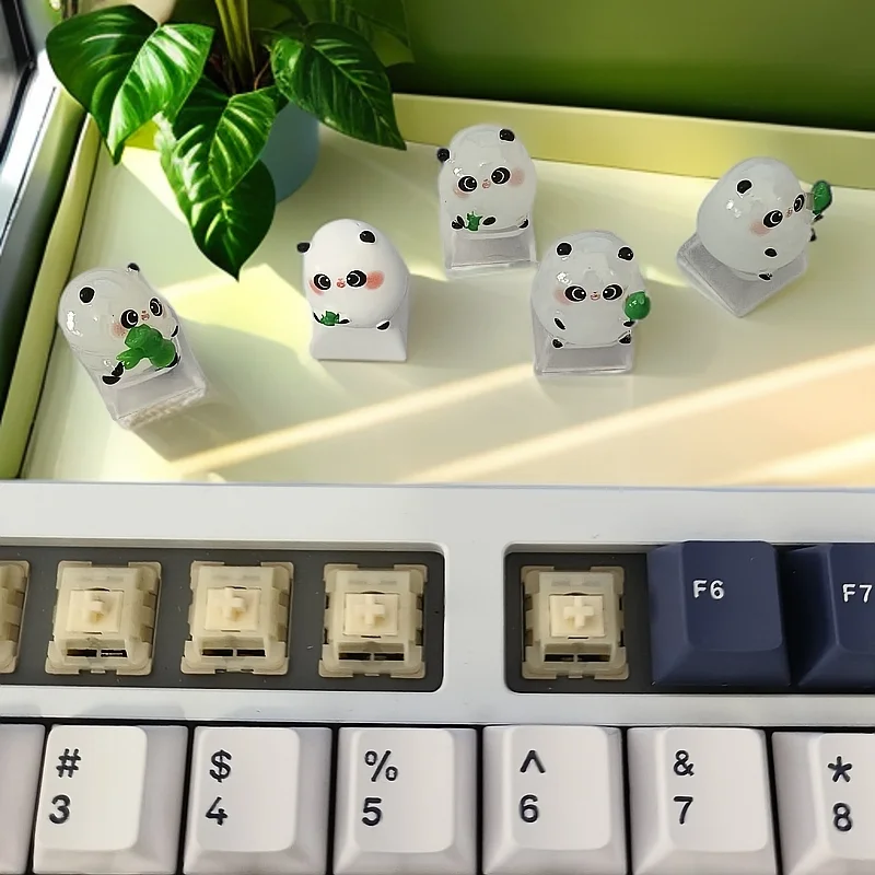 Teclas personalizadas de Panda de China, bonitas teclas de Panda Huahua de teclas artesanales de bambú para tapas de teclado mecánico, regalos de decoración de escritorio