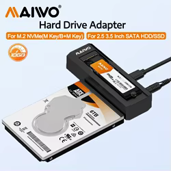 MAIWO 10Gbps Dual-Bay M.2 NVMe SSD caja protocolo Dual 2,5 "3,5" HDD SSD caja M2 NVME SSD estación de acoplamiento con clon de oficina