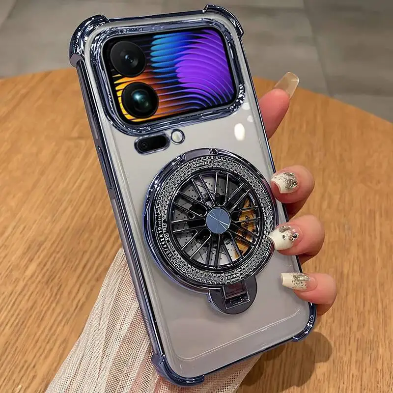 Para Xiaomi 17 Pro Max soporte giroscópico chapado funda de silicona a prueba de golpes para mi17 pro cubierta trasera soporte magnético - imagen 5