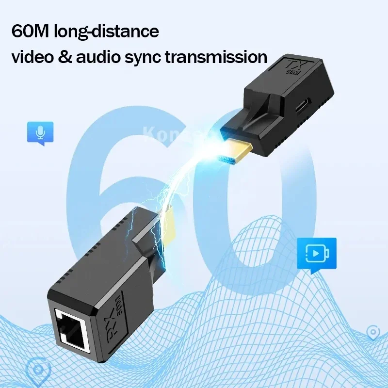 Extensor HDMI sobre Cable Ethernet Cat6, repetidor RJ45, transmisión de señal sin pérdidas de vídeo para PC, HDTV, DVD, 1080P, 60M - imagen 5