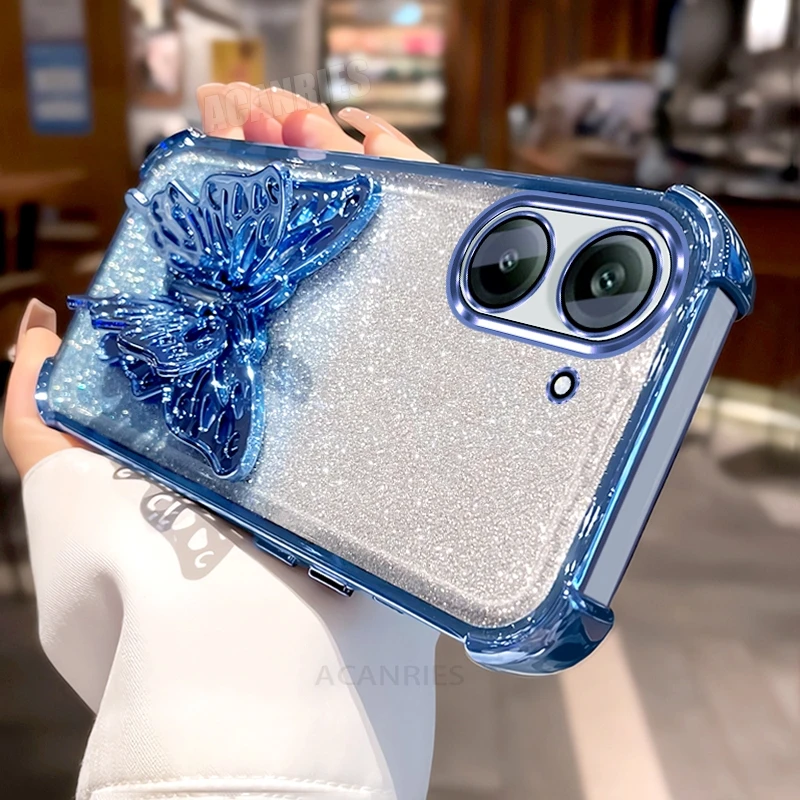 Redmia5 funda de silicona con purpurina y soporte de mariposa de lujo para Xiaomi Redmi A5 A3 A3x A2 A1 funda con soporte chapado a prueba de golpes Redmia3 - imagen 4