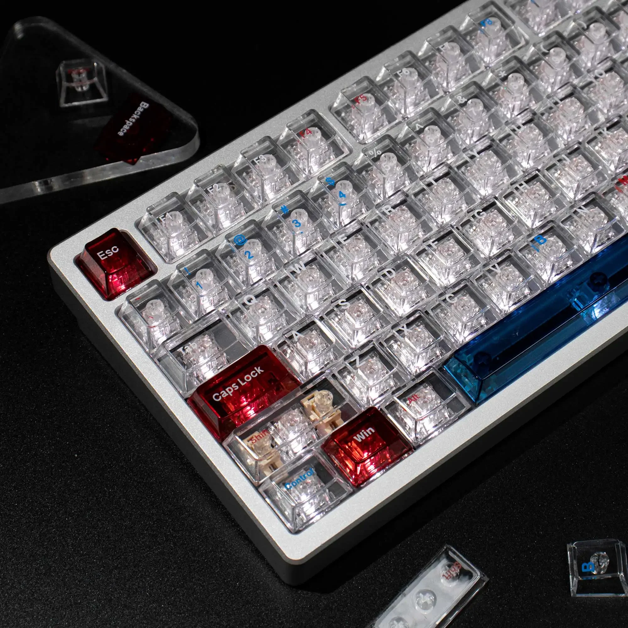Teclas transparentes con tema de galaxia, perfil de cereza, 156 teclas, teclas de PC para teclado mecánico para jugar, tapa de tecla transparente blanca, azul y roja - imagen 3