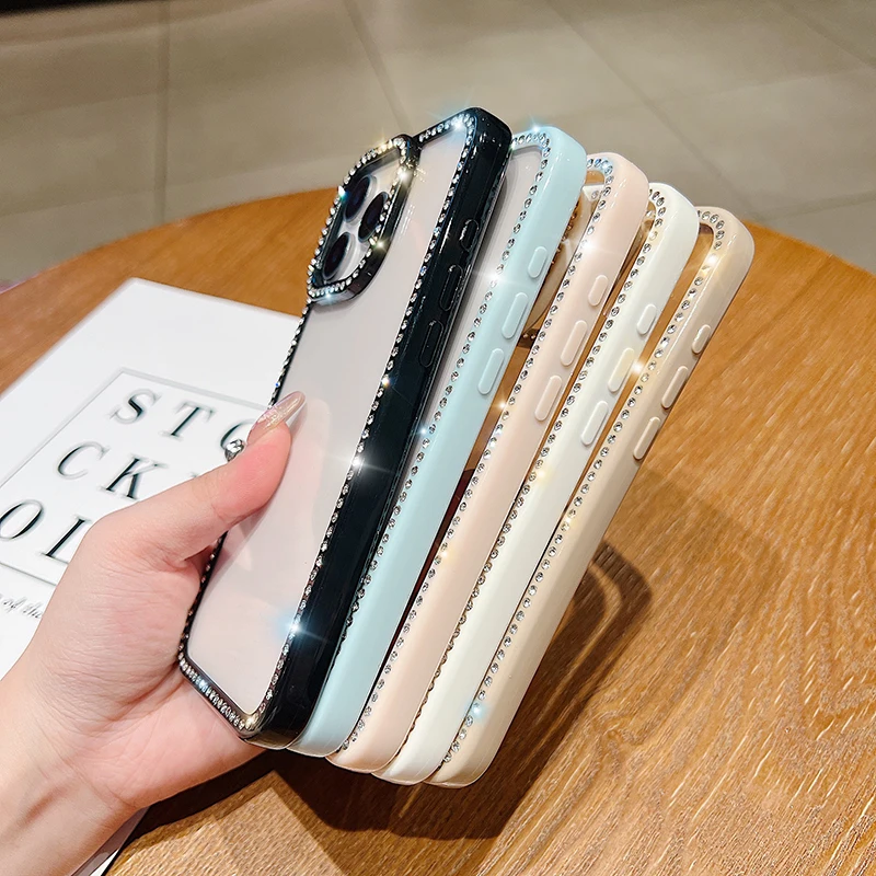 Funda con diamantes brillantes para iPhone 16 Pro Max 16E 15 Plus 14 13 12 11, funda de teléfono delgada a prueba de golpes con diamantes de imitación transparentes - imagen 5
