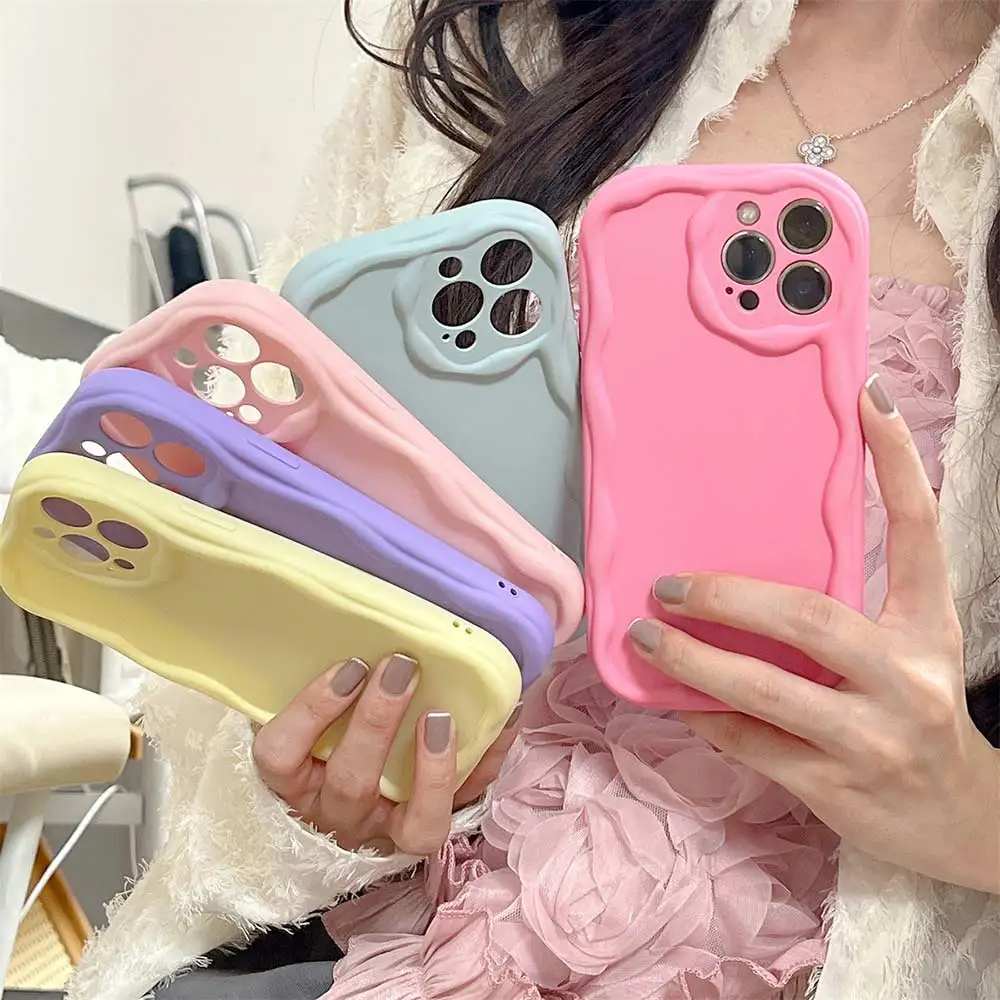 Bonita funda de teléfono ondulada y rizada de caramelo para iPhone 14, 13, 12, 11 Pro Max, 14 Plus, 13 Pro Max, parachoques de silicona suave, cubierta protectora de moda - imagen 3