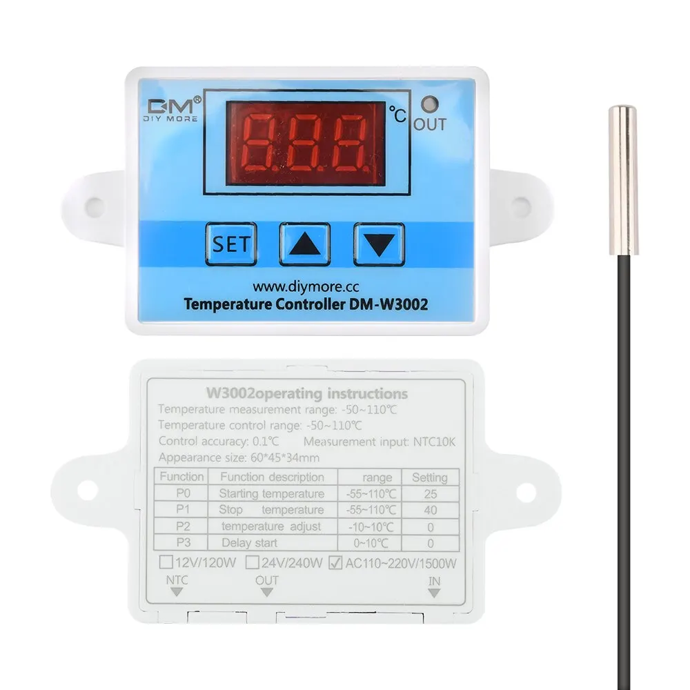 Controlador de temperatura Digital LED W3002, 110V, 220V, termostato, termorregulador, Sensor, medidor, nevera, calefacción de agua, refrigeración - imagen 2