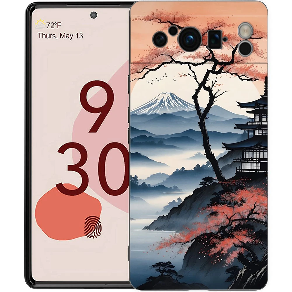 Funda de teléfono con pintura de paisaje de tinta y lavado para Google Pixel 8, 7, 6 Pro, 8A, 6A, 7A, 5G, silicona suave a prueba de golpes, TPU, cubierta negra - imagen 5