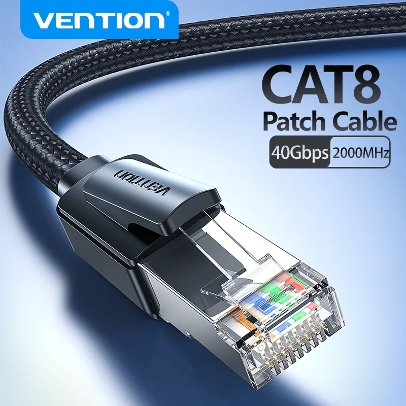 Vention Cable Ethernet CAT8 40Gbps Cable de conexión Lan de red trenzado de algodón para PC Modem portátil PS 5/4 enrutador Cable Ethernet RJ45 - imagen 2