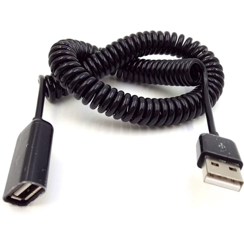 Cable USB de resorte, Qaoquda10FT/3M Cable de carga y sincronización de datos macho a hembra USB 2.0 en espiral en espiral (negro) - imagen 2