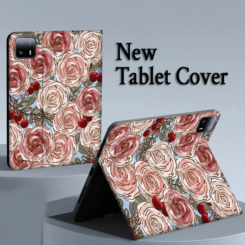 Diseño artístico flores rosas para Xiaomi Redmi Mi Pad 2 4 5 6 6s 7 8 11 12,5 12,4 11,2 8,7 SE Pro Plus Max funda para tableta - imagen 4