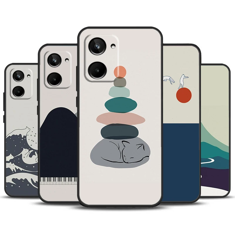 Funda de gato Fuji Japón Wave Landscape para Realme GT Neo 5 GT3 GT5 9 10 11 12 Pro Plus C25s C21Y C30 C31 C33 C35 C51 C53 C55