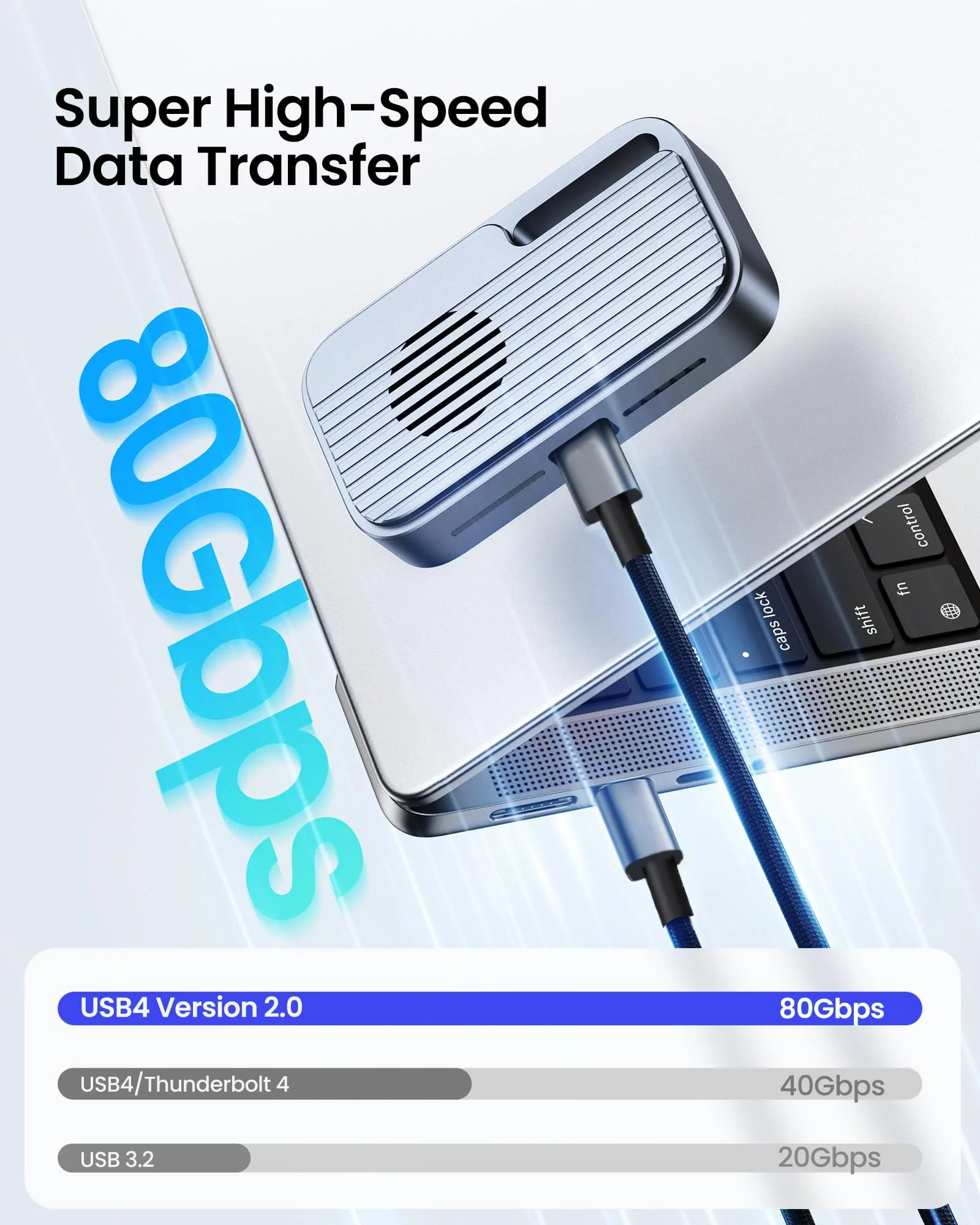 Cable de datos USB C a C de 80Gbps Compatible con Thunderbolt5/4/3 16K 8K @ 60Hz Pantalla PD3.1 Cable cargador de 240W para ordenadores portátiles Teléfono SSD - imagen 4