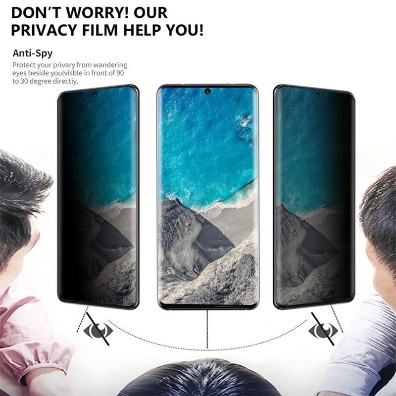 Protector de pantalla de privacidad 3D para Samsung Galaxy Note 10 20 S10E S10 S20 S21 S22 S23 Plus S24 Ultra FE Anti espía 9H vidrio templado - imagen 2