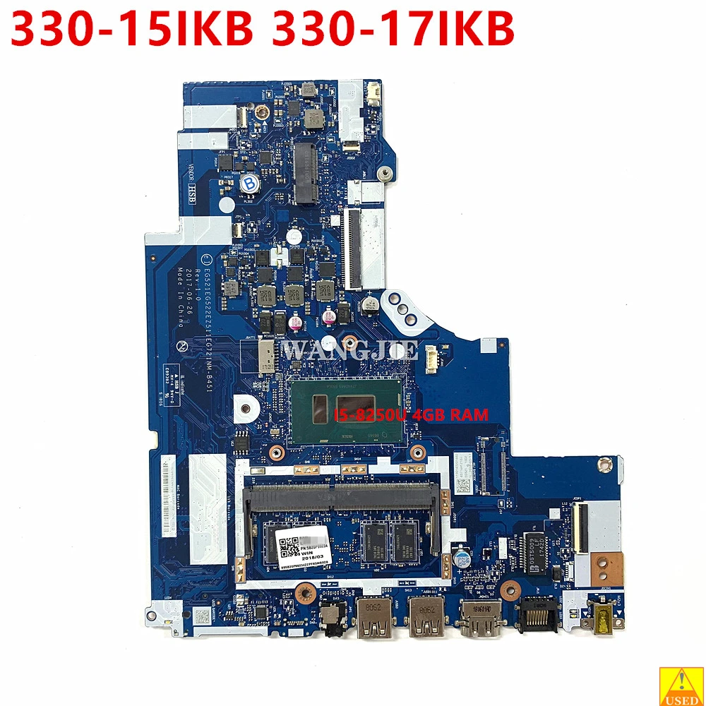 Para Lenovo Ideapad 330-15IKB 330-17IKB placa base para ordenador portátil 5B20P99234 NM-B451 con CPU de I5-8250U 4GB RAM DDR4 MB 100% en funcionamiento
