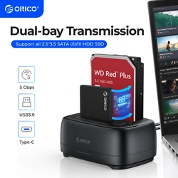 ORICO Docking Station Doble Bahía USB-C 5Gbps para HDD 3,5″