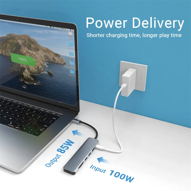 Hub Multipuerto USB-C HDMI 4K Lector SD TF Carga PD 100W - imagen 3