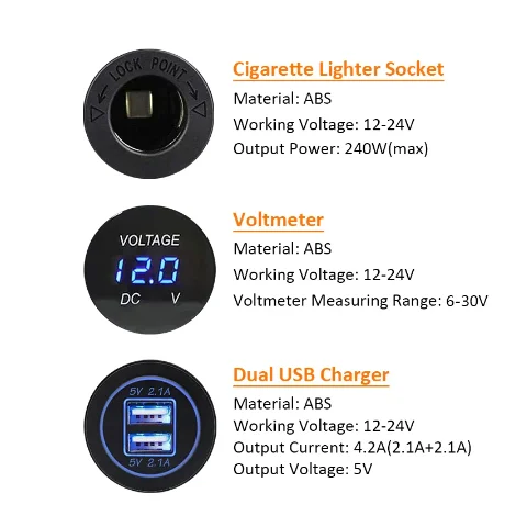 Cargador USB Dual 4 en 1, 12-24V, encendedor de cigarrillos para coche, voltímetro Digital con interruptor basculante para coche, barco, camión, RV, ATV - imagen 4
