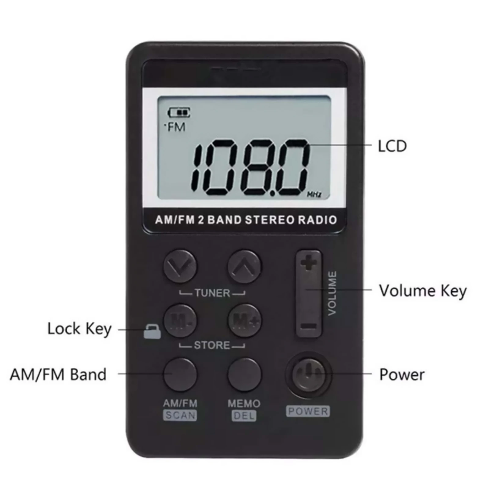 Mini radio portátil AM/FM de doble banda estéreo de bolsillo con pantalla LCD y auricular de 3,5 mm - imagen 3