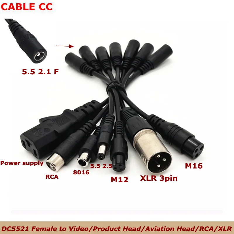 Adaptador de Cable conector DC de 5,5 MM a GX16-XLR-RCA-IEC-GX12-DC para patinete eléctrico, bicicleta, coche, conector duradero de persistencia